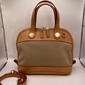 Dooney & Bourke AWL Canvas Leather Dome Satchel USA Made Shoulder Bag Brass Duc